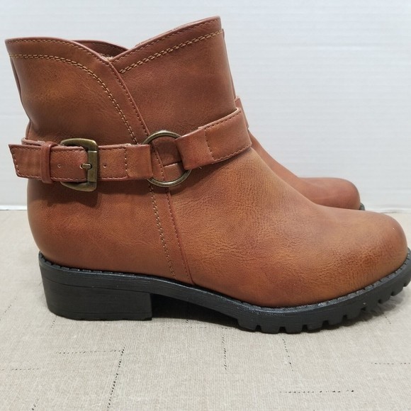 Seven7 Women Ankle Boots Brown Size 8.5 Bootie Side Zip Buckle - Picture 2 of 14